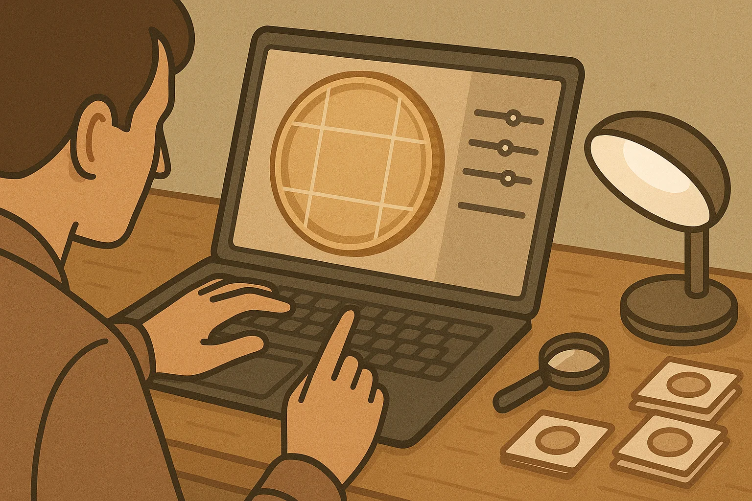 A collector edits a coin photo for clarity and precision.